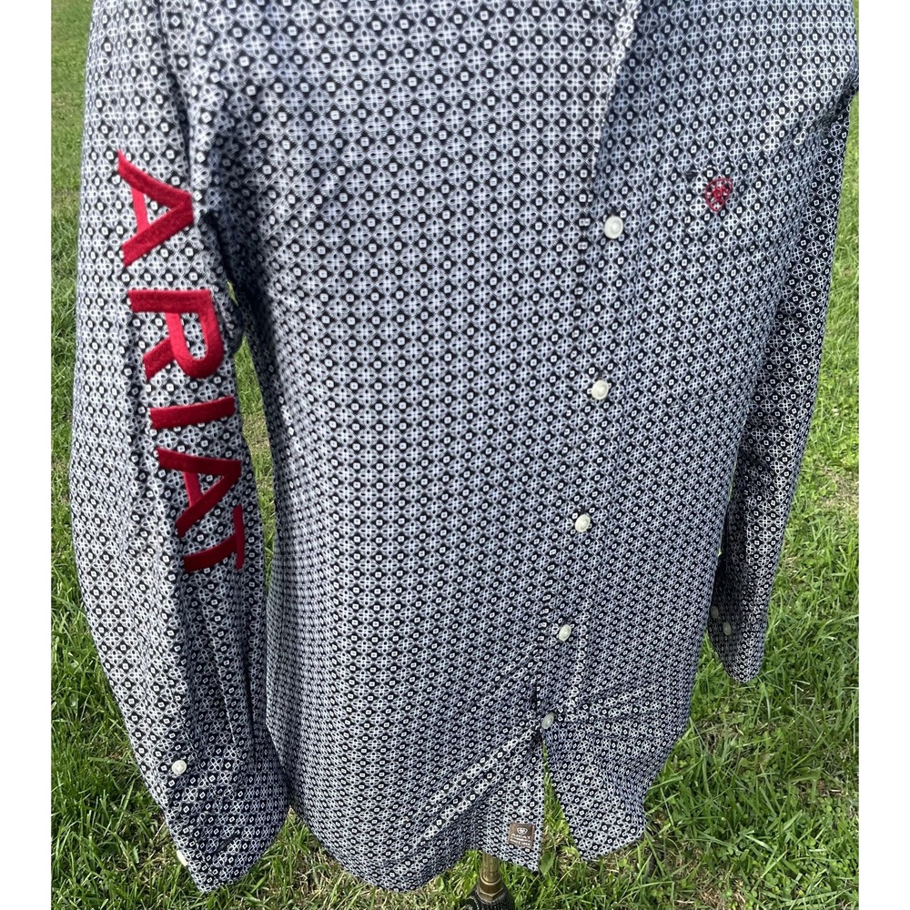 Ariat Shirt Mens XS Black White Fitted Western Button Down Long Sleeve Rodeo - Picture 5 of 15